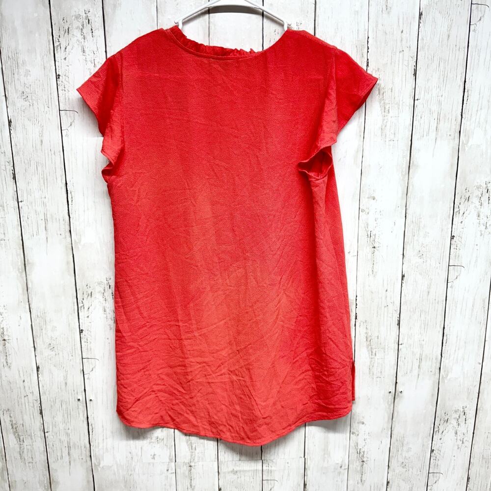 Women's Coral V-Neck Ruffle Top - Picture 3 of 3